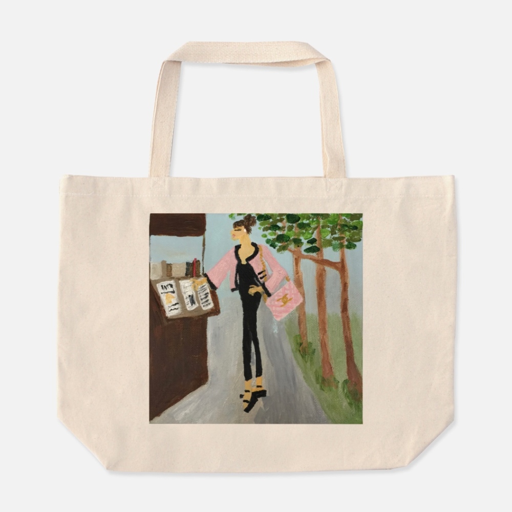 Large "M'selle Shopping the Seine in Paris" Tote